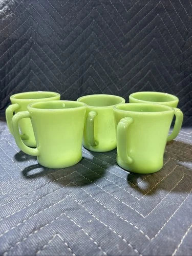 Fire King Jadeite D Handle Coffee Mugs Vintage Set of 5