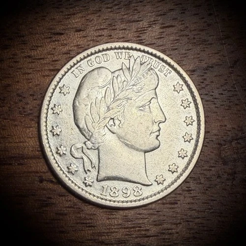 KEY DTAE GEM - 1898 Barber Quarter – 90% Silver US Coin - AU+++ GREAT LUSTER