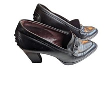 Tod's Black Leather Heeled Loafers Pumps Block Heel Tonal Hardware