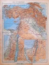 TURCHIA PALESTINA SINAI post 2° guerra mond. Carta geografica 1952 De Agostini