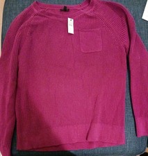 Talbots Sweater Pima Cotton Women Size L Pullover Top Patch Pocket Crewneck