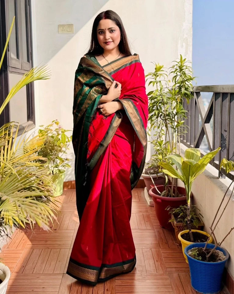 Nuevo sari/sari de seda de algodón indio con blusa pieza fiesta boda ropa para mujer Foto 4 de 4