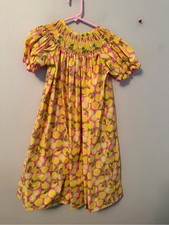 Delaney Yellow Pink Lemon-Print Smocked Dress Size 6