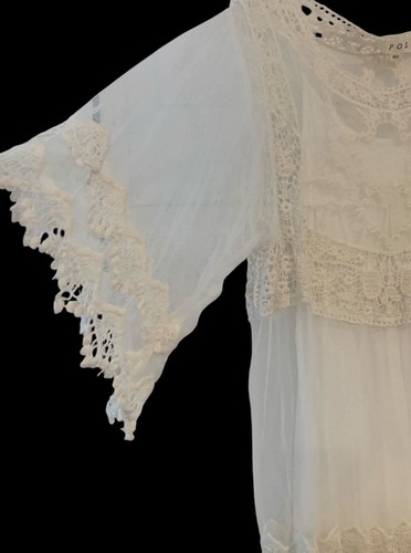Pullover POL pizzo e rete top bohemien trasparente avorio donna taglia M/L - Foto 3 di 8