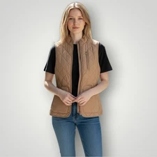 Lauren Ralph Lauren Reversible Quilted Vest Red Tan Womens S Equestrian Out