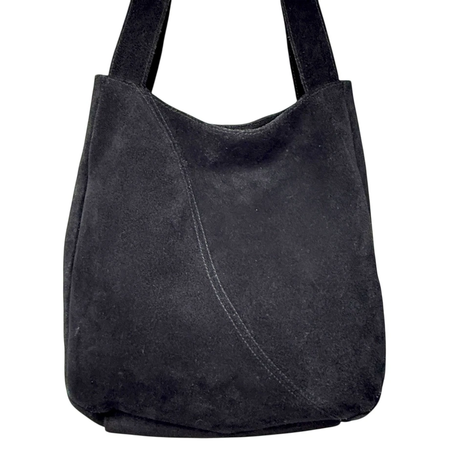 Bolso Hobo de Hombro Wilson Vintage Años 90 Cuero Negro Gamuza Boho Dos Asas Foto 4 de 4