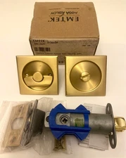 Emtek 2135US4 Square Tubular Pocket Door Privacy Lever Knob 2-1/2" Lock Brass #8