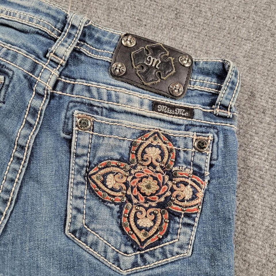 Pantalones Cortos Miss Me Niñas 14 Azul Denim Bordado Adornado Bolsillos Traseros JK5694H2 Foto 3 de 4