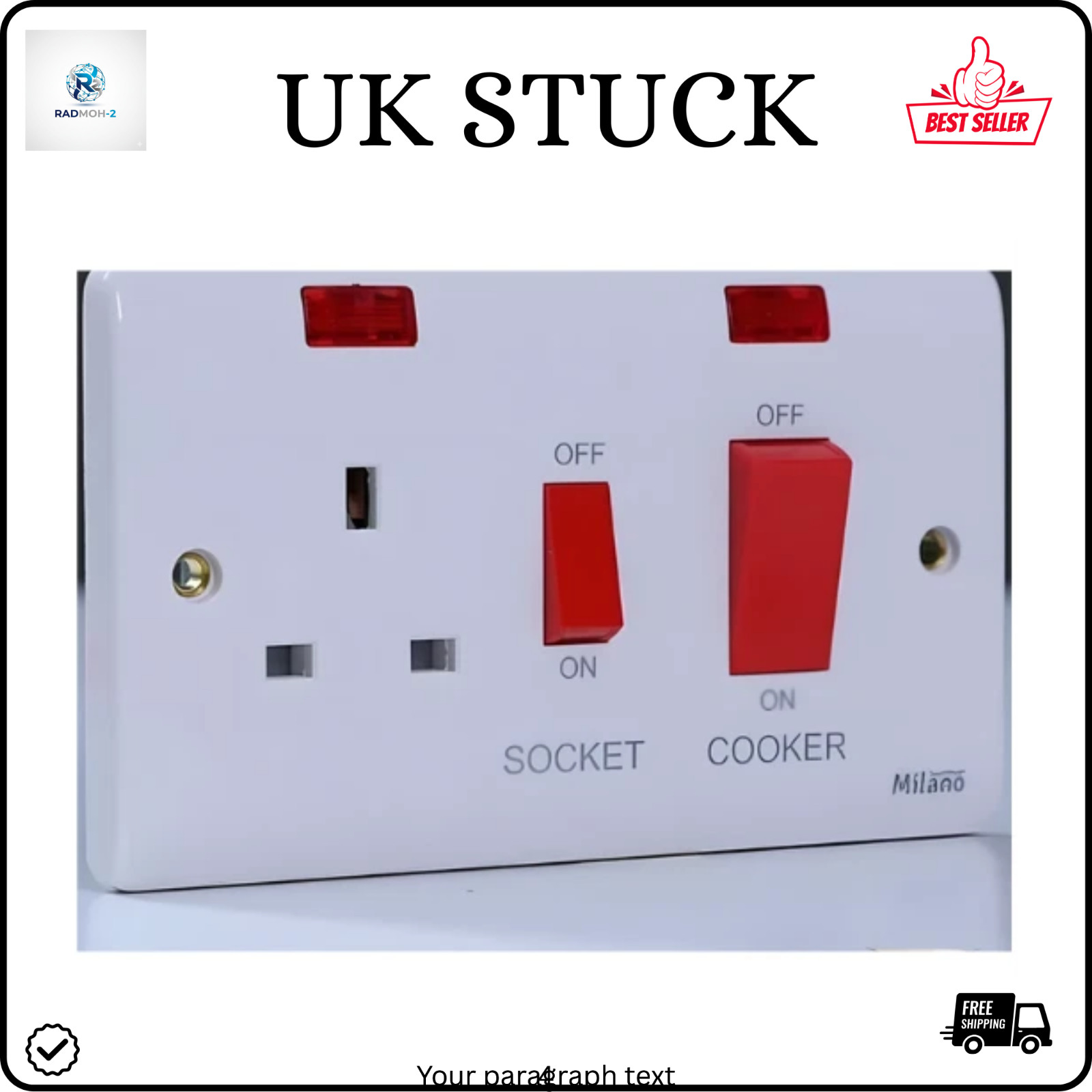 White High Quality Cooker Socket Switch 45A With Switched 13A Socket Switch.