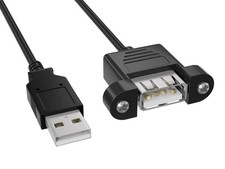 8ft USB 2.0 High Speed Panel-Mount Type A Male to Type A Female Cable, Black