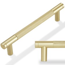 10 PCS 5 Inch/128mm Brushed Brass Kitchen Cabinet Handles Knurled Drawer Pulls