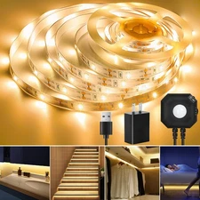 9.84ft Motion Activated LED Strip Lights, Warm White, Non-Waterproof, USB Pow...