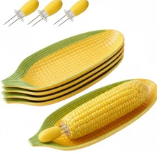 Corn on The Cob Holders Ceramic Corn Cob Holder Corn Dish 4-Piece Set 10 Inch...