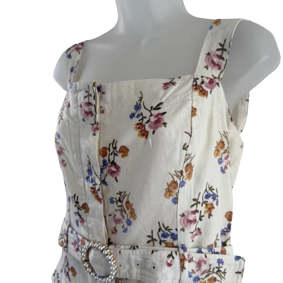 House Of Harlow 1960 Mameluco Mujer 12 Blanco Floral Cinturón Perla Hebilla Lino Foto 2 de 4