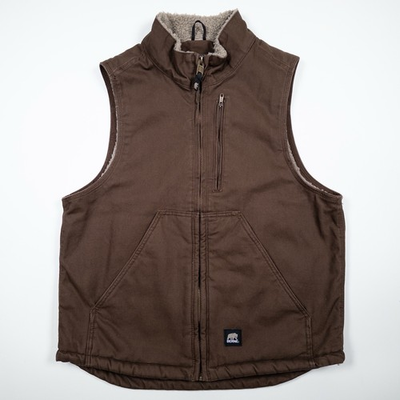 #ad Berne Vest Mens M Camel Brown Sherpa Lined Chore Barn Duck Workwear Canvas Zip $32.00