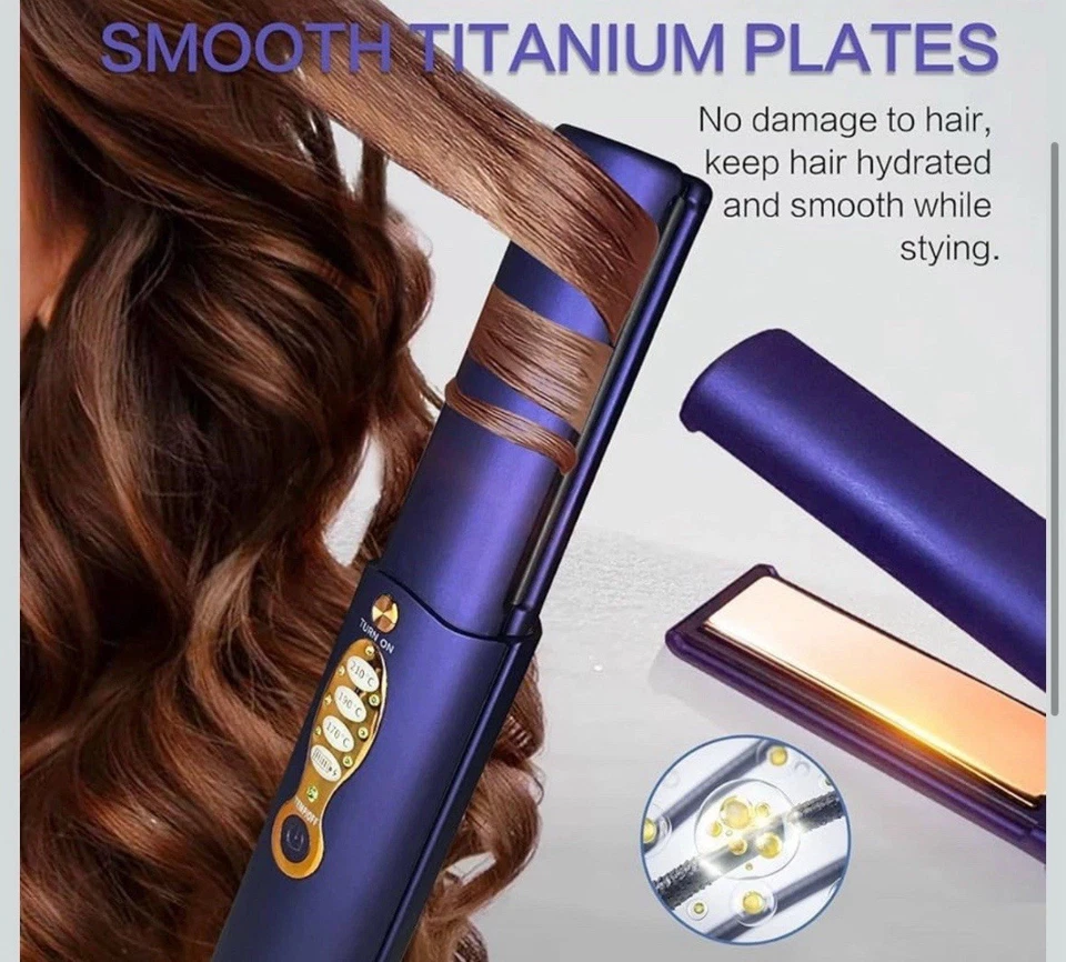 Akku Haarglätter Mini Lockenstab Schnellheizplatte 210°C Reisefertig