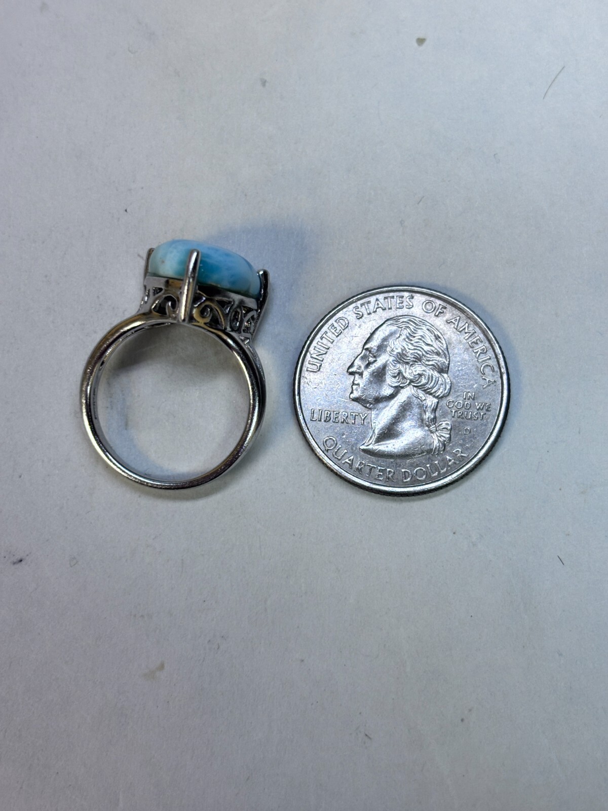 Sterling Silver Larimar Stone Statement Ring 4.7g… - image 6