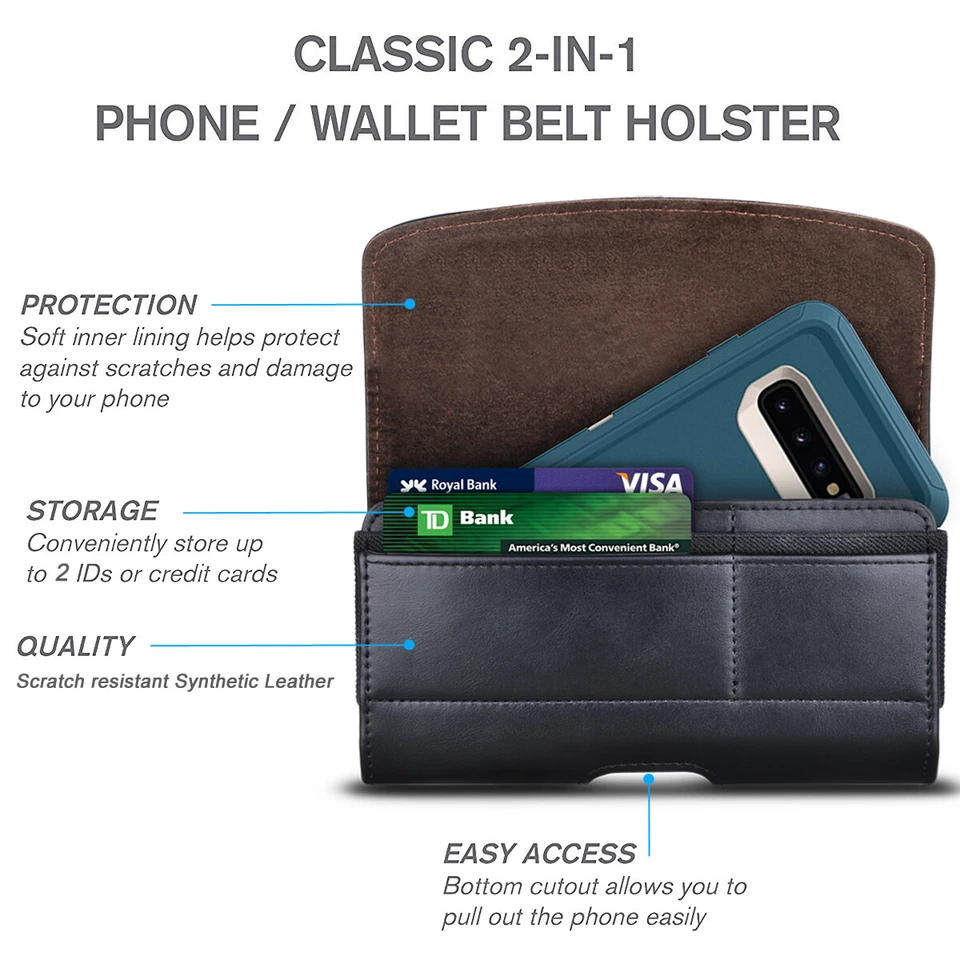 Horizontal Leather Cell Phone Pouch Holster Holder with Belt Clip Cover Case - Image 4 of 4