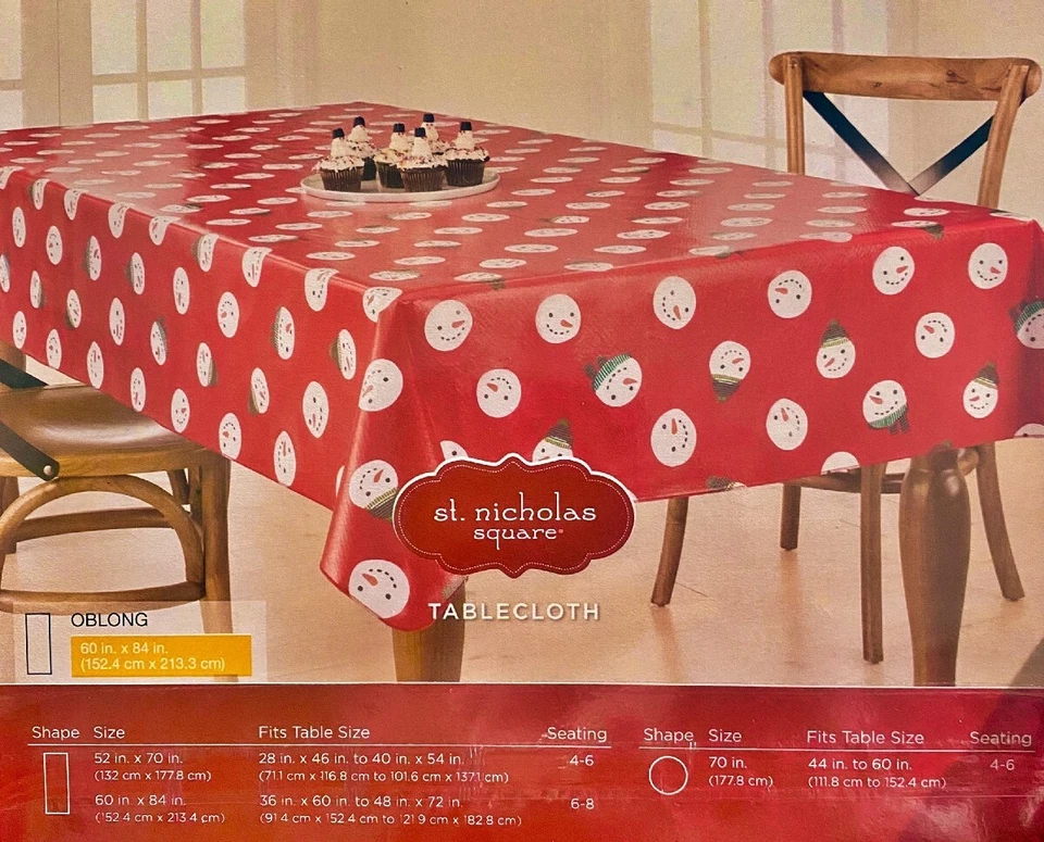 St. Nicholas Square Red Vinyl Snowman Head Dots Tablecloth, 60" x 84" - Image 2 of 3