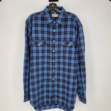 L.L. Bean Vintage Flannel Shirt Mens XL Tall Blue Plaid Long Sleeve Made in USA