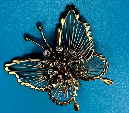 Openwork Butterfly Clear Rhinestones Cluster Vintage Brooch Pin Signed ...