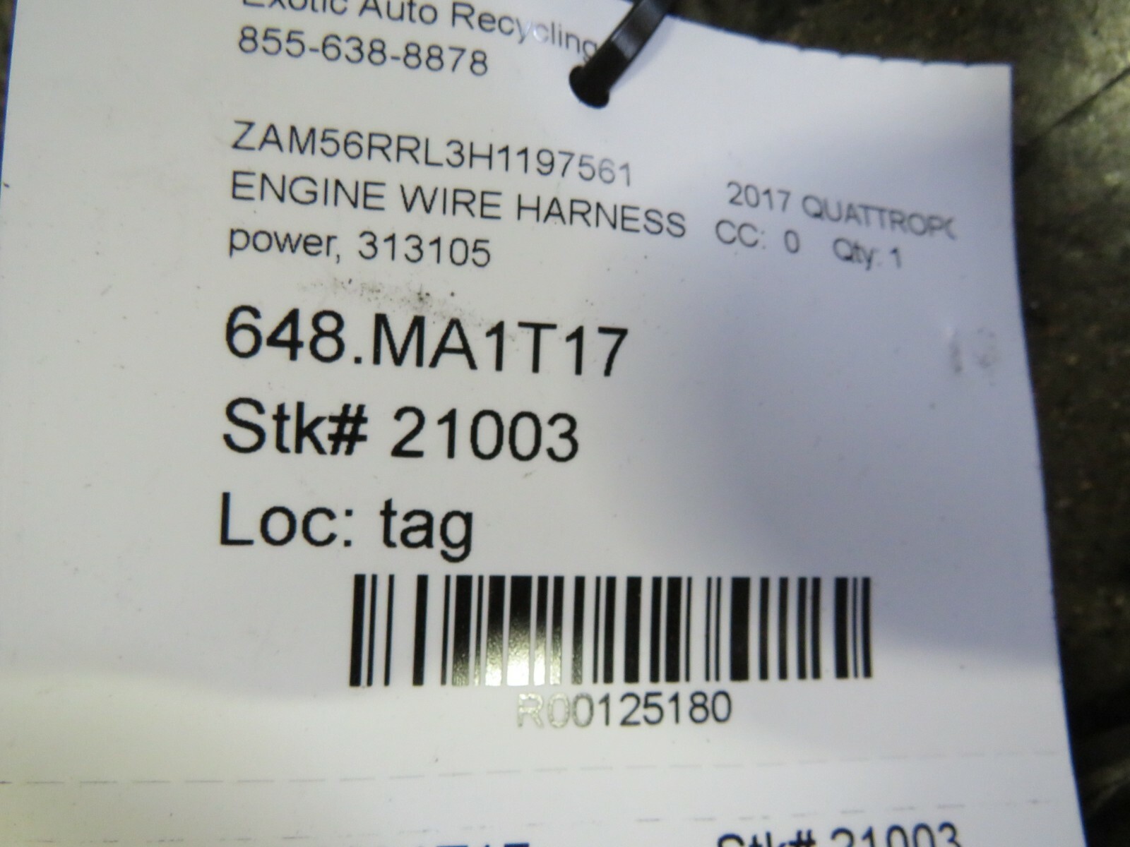 Maserati Quattroporte, Engine Power Wire Harness, Used, P/N 313105