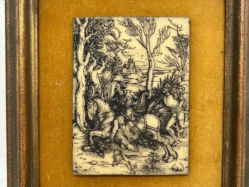 Artini Arts Brown Ivory Engraving Masterpiece Of Horseman In Carvelo Framed VTG - Picture 2 of 15