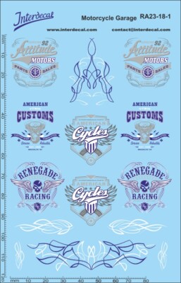 Straßenrennen Motorcycle Garage 23-1 1/18 Naßschiebebild Decal 120x80mm