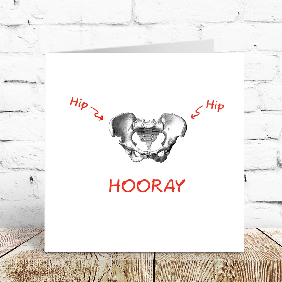 Tarjeta de cirugía de reemplazo de cadera felicitaciones nueva operación de cadera divertida recuperación Foto 2 de 4