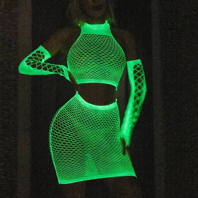 Full Body Lingerie for Women Glow In The Dark Fishnet Stockings