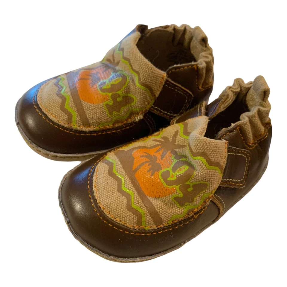 Zapatos Robeez Niños Talla 3 Suela Suave Marrón Verde Naranja Playa Lona Cuero Foto 3 de 4