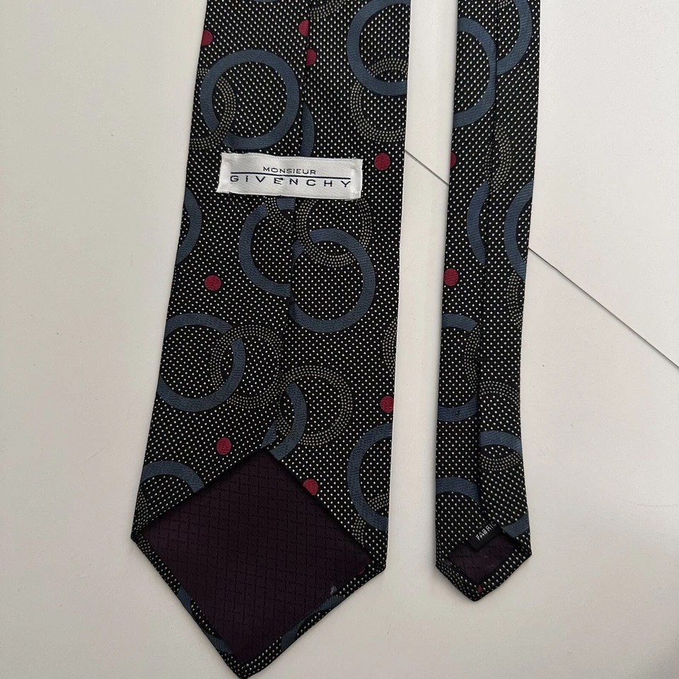 Corbata de Colección Givenchy Monsieur Toda Seda Negra Retro Estampado Geométrico EE. UU. Foto 3 de 4