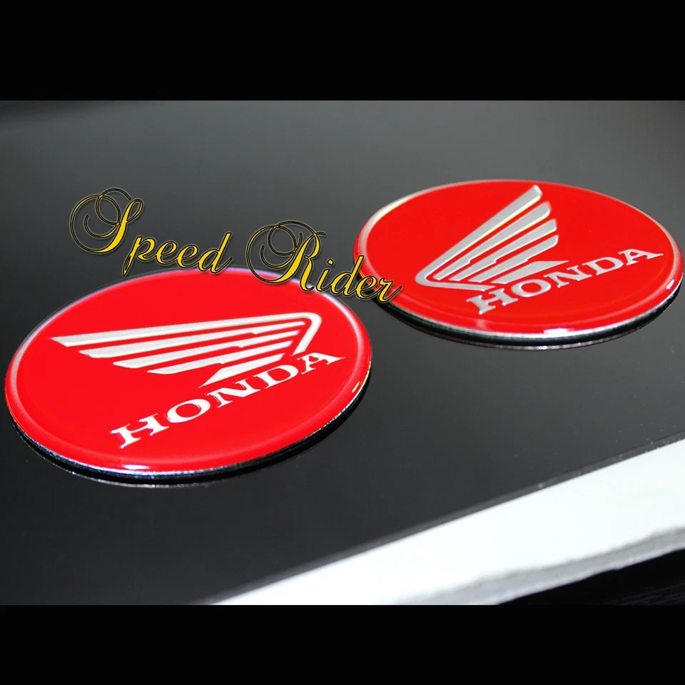 2 X 2-3/8" BRUSHED ALUMINUM HONDA WING LOGO EMBLEM DECAL FAIRING/FENDER RED — 第 2/3 张图片