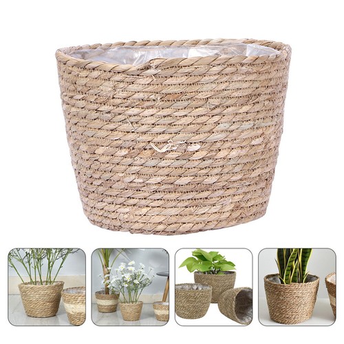 Natural Seagrass Planter Wicker Flower Basket Straw Flower Pot
