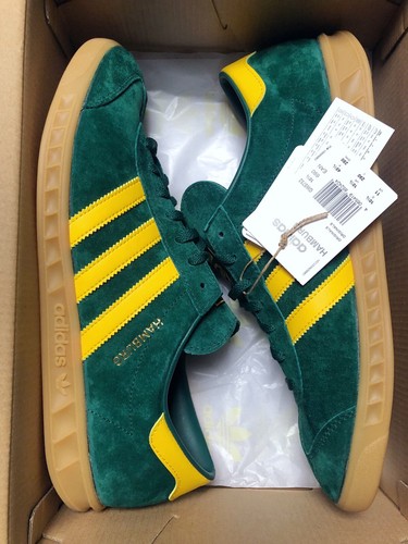 UK Size 10.5 - adidas Originals Hamburg Green / Yellow Sneakers GW5752 | eBay