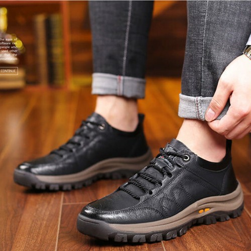 Mens Non-Slip Leather Lace Up Casual 