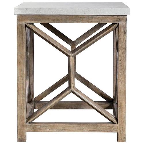 Uttermost Catali 22" Square Wood and Stone Top End Table in Ivory and Oatmeal - Picture 3 of 10