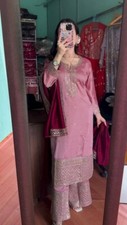 New Designer Chinnon Silk Salwar Kameez With Heavy Dupatta For Women Girls Wear