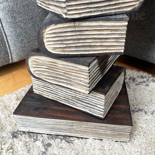 Book Stack Table Hand Carved Solid Wood Side End Coffee Stand Library Furniture - Picture 4 of 6