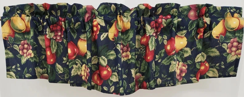 CENEFA O NIVELES VINTAGE Sonoma clásica con estampado de frutas fondo azul marino Foto 2 de 4