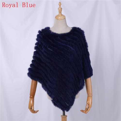 Lady Real Rabbit Fur Poncho Women Fashion Knitted Shawl Natural Fur Top Pullover - Picture 22 of 37