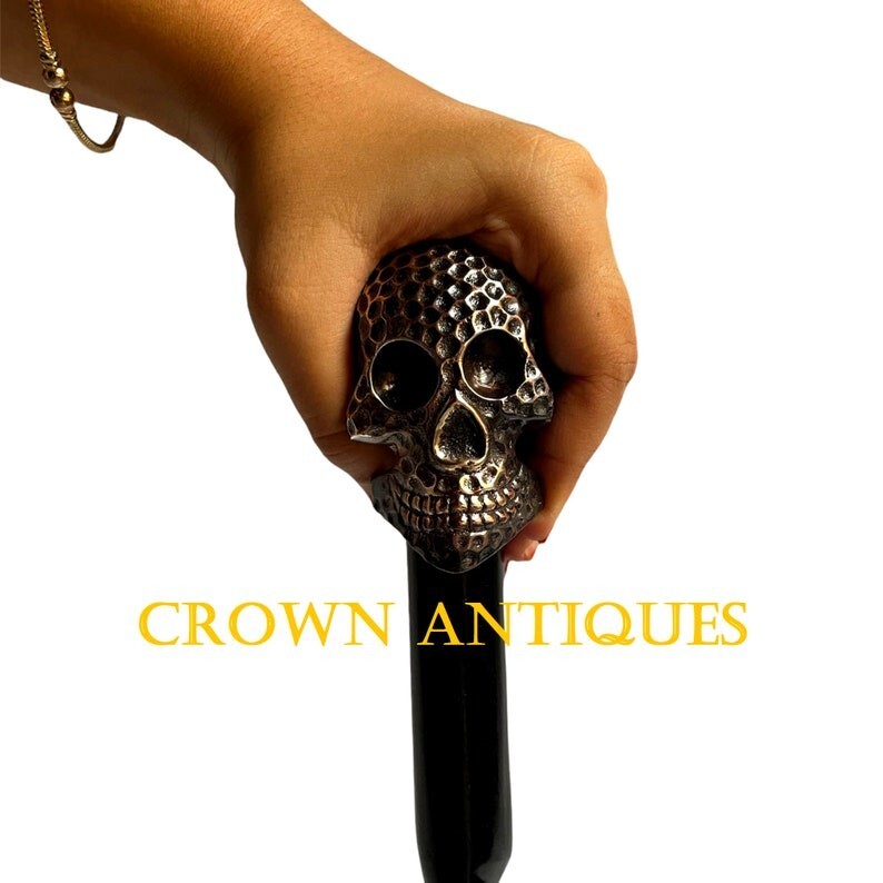 Unisex Skull Designed Solid Brass Head Handle Wal… - image 3