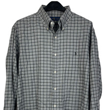 Ralph Lauren Men's XL 100 Cotton Long Sleeve Button Down Grey Plaid Shirt