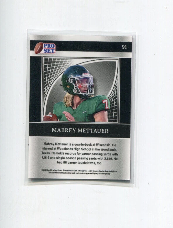 2024 Leaf Pro Set Metal Football Pink Crystal Mabrey Mettauer Rookie 1/5 - Image 2 of 2