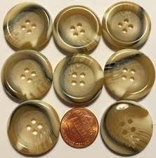 8 Large Tan Black Cream Swirl Plastic Sew-through Coat Buttons 1" 25.5mm 10985