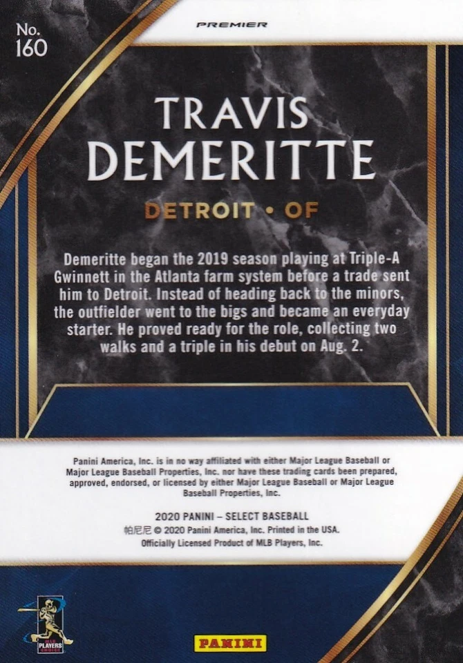 2020 SELECT PREMIER RC TRAVIS DEMERITTE DETROIT TIGERS ROOKIE - P7844 - Image 2 of 2