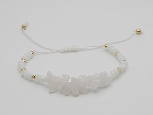 Milky Quartz Chip Adjustable Chip Bracelet Handmade - Picture 2 of 9