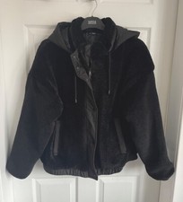 Ladies Black F&f Teddy Borg Cozy Hooded Bomber Jacket - Size 22