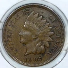 ***VINTAGE U.S. COPPER***1907 INDIAN HEAD PENNY VF/XF J458