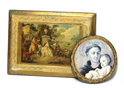 Vintage Florentine Gold Plaques LandScape Madonna & Child Set 2